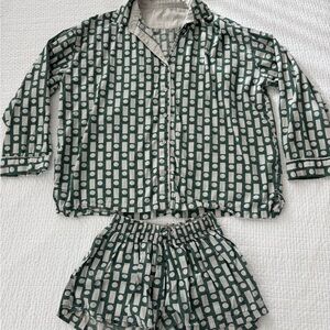 Daily Drills Green Patterned Pajama Set